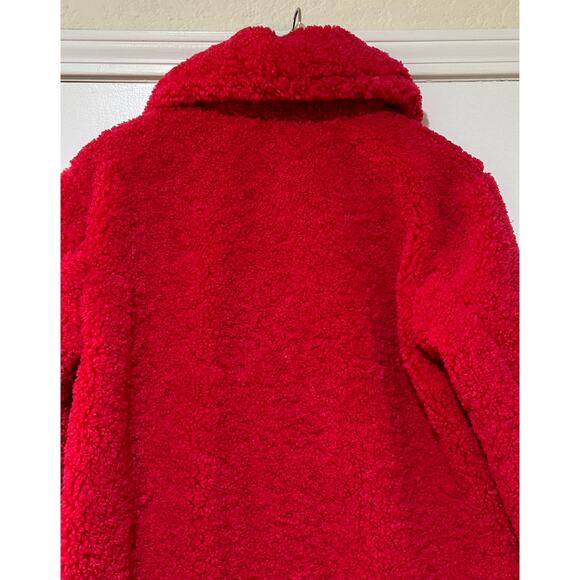 Sam Edelman Short Front Zip Teddy Coat Patch Pockets Hot Pink Faux Fur Small NWT - Picture 10 of 15